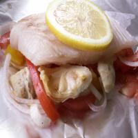 Grilled Halibut With Peppers and Artichokes_image