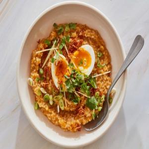 Butternut Squash Congee with Crispy Shallots and Soft-Boiled Eggs_image