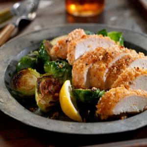 Unfried Chicken with Roasted Brussels Sprouts Recipe | Epicurious.com_image