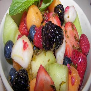 Melon, Berry, and Pear Salad With Cayenne-Lemon-Mint Syrup image