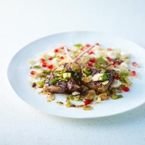 Maple-and-Balsamic-Glazed Lamb Chops with Mint, Toasted Almonds and Feta Couscous_image