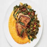 Pork Chops with Pumpkin Grits and Swiss Chard image