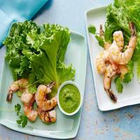 Grilled Shrimp in Lettuce Leaves with Serrano-Mint Sauce image