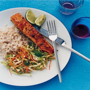 Curry Rubbed Salmon with Napa Slaw image