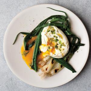 Seared Scallions with Poached Eggs Recipe | Epicurious.com_image