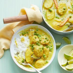Golden new potato & pea curry image