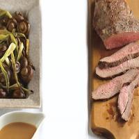 Marinated Tri-Tip with Chinese Mustard Sauce and Roasted Green Onions and Mushrooms_image