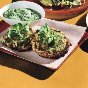 Tender Zucchini Fritters with Green Goddess Dressing image