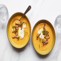 Roasted Carrot and Fennel Soup With Miso-Glazed Mushrooms and Cashew Cream_image