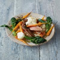 Pork With Apple Sauce, Glazed Carrots, Brown Rice & Greens_image