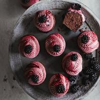 Purple velvet cupcakes with blackberry frosting image