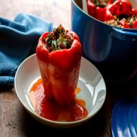 Stuffed Peppers With Red Rice, Chard and Feta image