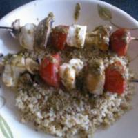 Grilled Halloumi and Mushroom Skewers with Quinoa and Pesto_image