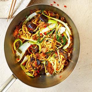 Pork & aubergine noodle stir-fry image