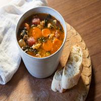 Spicy Chorizo and Red Lentil Soup with Kale image
