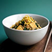 Stir-Fried Brown Rice With Kale or Frizzy Mustard Greens and Tofu_image