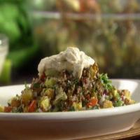 Roasted Vegetable Tabbouleh with Grilled Flat Bread and Yogurt-Tahini Dressing_image