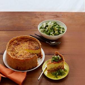 Deep-Dish Ham Quiche With Herb and Asparagus Salad image