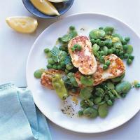 Sizzling Halloumi Cheese with Fava Beans and Mint_image