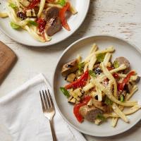 Pasta with Grilled Sausage, Peppers and Eggplant image