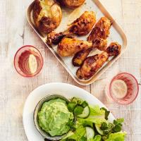 BBQ chicken drummers with green goddess salad image