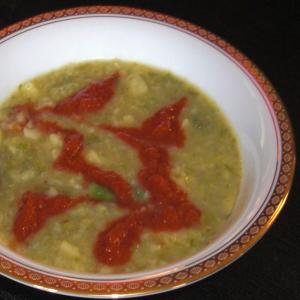 Asparagus and Yukon Gold Potato Soup With Roasted Tomatoes (Spar image