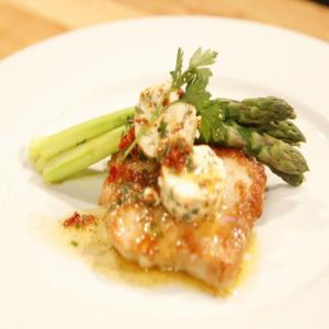 Herbed Pork Paillards with Sundried Tomato Butter and Asparagus_image