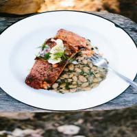 Pan-Roasted Salmon with Lime Butter and Creamy White Beans_image