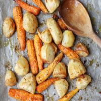 Roasted Potatoes and Baby Carrots With Garlic image