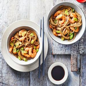 Soba noodles with wasabi garlic prawns_image