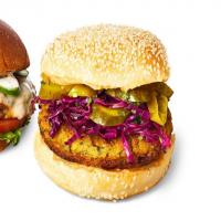 Falafel Burgers with Cabbage Salad and Tahini Spread image