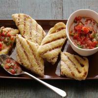 Garlicky Grilled Flatbread Strips with Fresh Tomato Sauce image