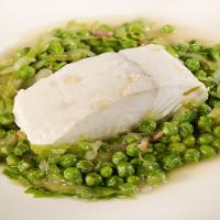 Braised Halibut Served in Casserole with Peas a la Francaise_image