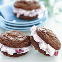 Triple-Chocolate Cookie and Strawberry Ice Cream Sandwiches image