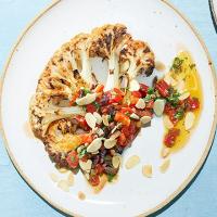 Cauliflower steaks with roasted red pepper & olive salsa image