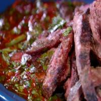 Grilled Skirt Steak with Green and Smokey Red Chimichurri_image