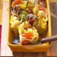 Noodle Casserole with Mushrooms, Bacon and Vegetables_image