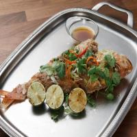 Whole Fried Fish with Grilled Lime, Cilantro and Ginger Vinaigrette_image