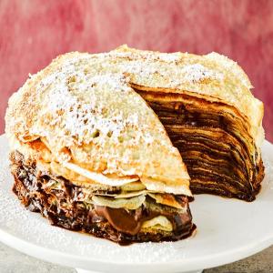 Chocolate & peanut butter pancake cake image