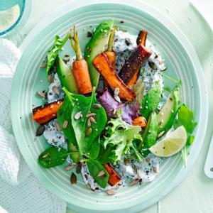 Avocado, labneh, roasted carrots & leaves image