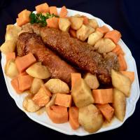 Spicy Pork Tenderloin with Apples and Sweet Potatoes image