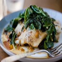 Quick Steamed Flounder With Ginger-Garlic Mustard Greens image