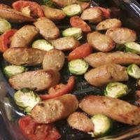 Sheet Pan Keto Chicken Sausage with Roasted Brussels Sprouts and Tomatoes_image