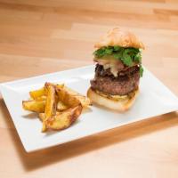 Fontina-Stuffed Burgers with Portobellos and Bacon and Roasted Potato Wedges_image