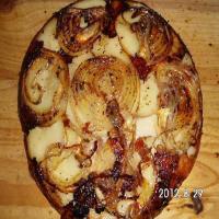 Potato, onion, cheddar upside down pie image