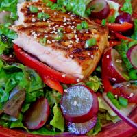 Seared Salmon With Grapes on a Bed of Greens_image