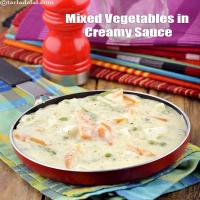 mixed vegetables in creamy sauce recipe | vegetables in white sauce | creamy mixed vegetables | mix veg curry in white sauce |_image
