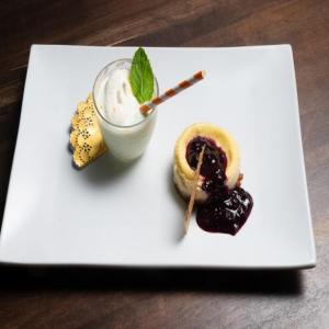Mascarpone Cheesecake with Blueberry Compote and Minty Whipped Lemonade image