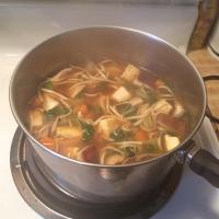 Vegan Udon Noodles Soup with Tofu and Vegetables image