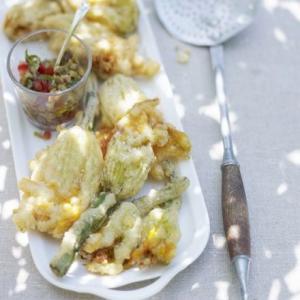 Stuffed courgette flowers with olive dressing_image